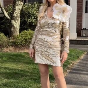MISHA COLLECTION Gold Sequin Mini Dress